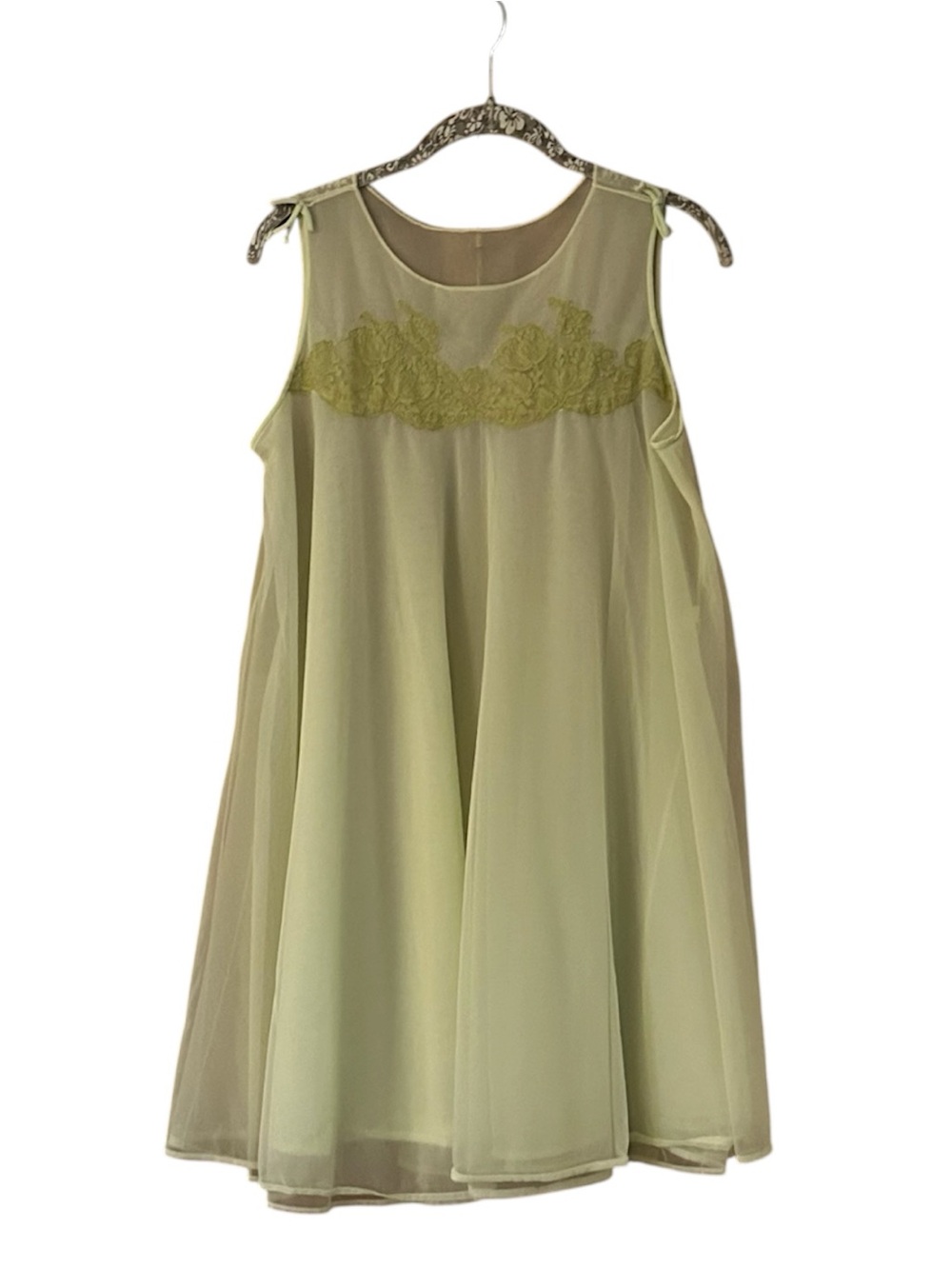 Vintage 60s Sheer Nylon Peignoir Robe and Sleeveless Nightgown Mint Pistachio - Picture 4 of 8
